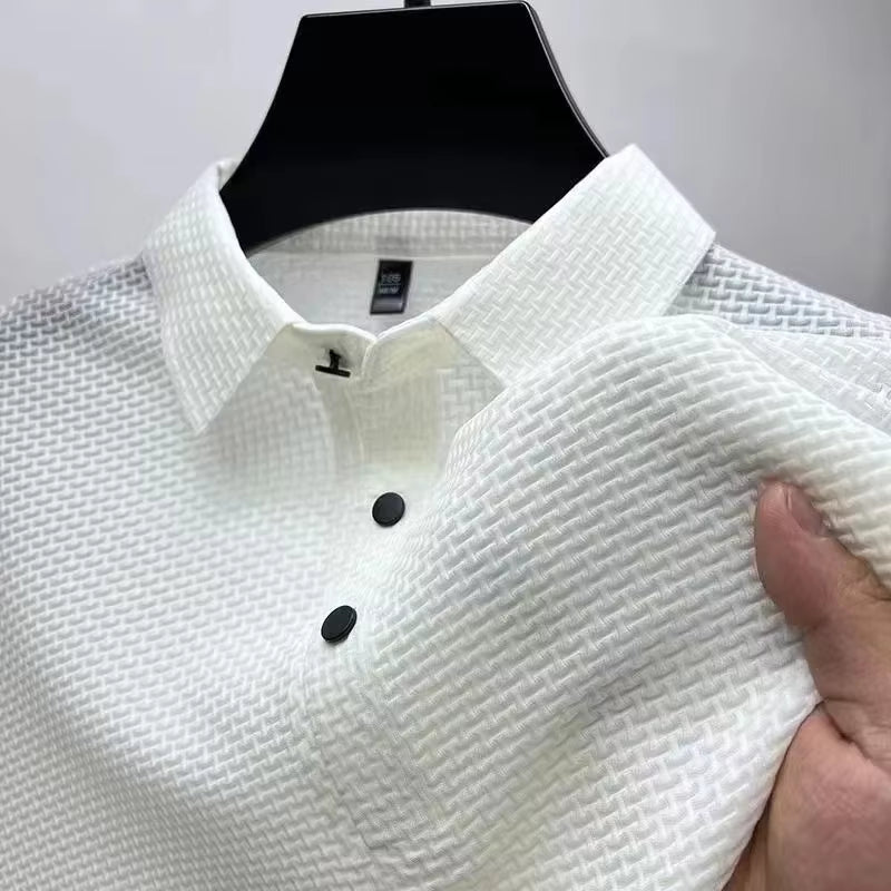 Men'S Business Casual Short Sleeved Bone Flower Solid Color POLO Shirt Fashion Breathable Comfortable Summer Versatile Top