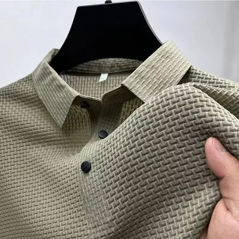Men'S Business Casual Short Sleeved Bone Flower Solid Color POLO Shirt Fashion Breathable Comfortable Summer Versatile Top