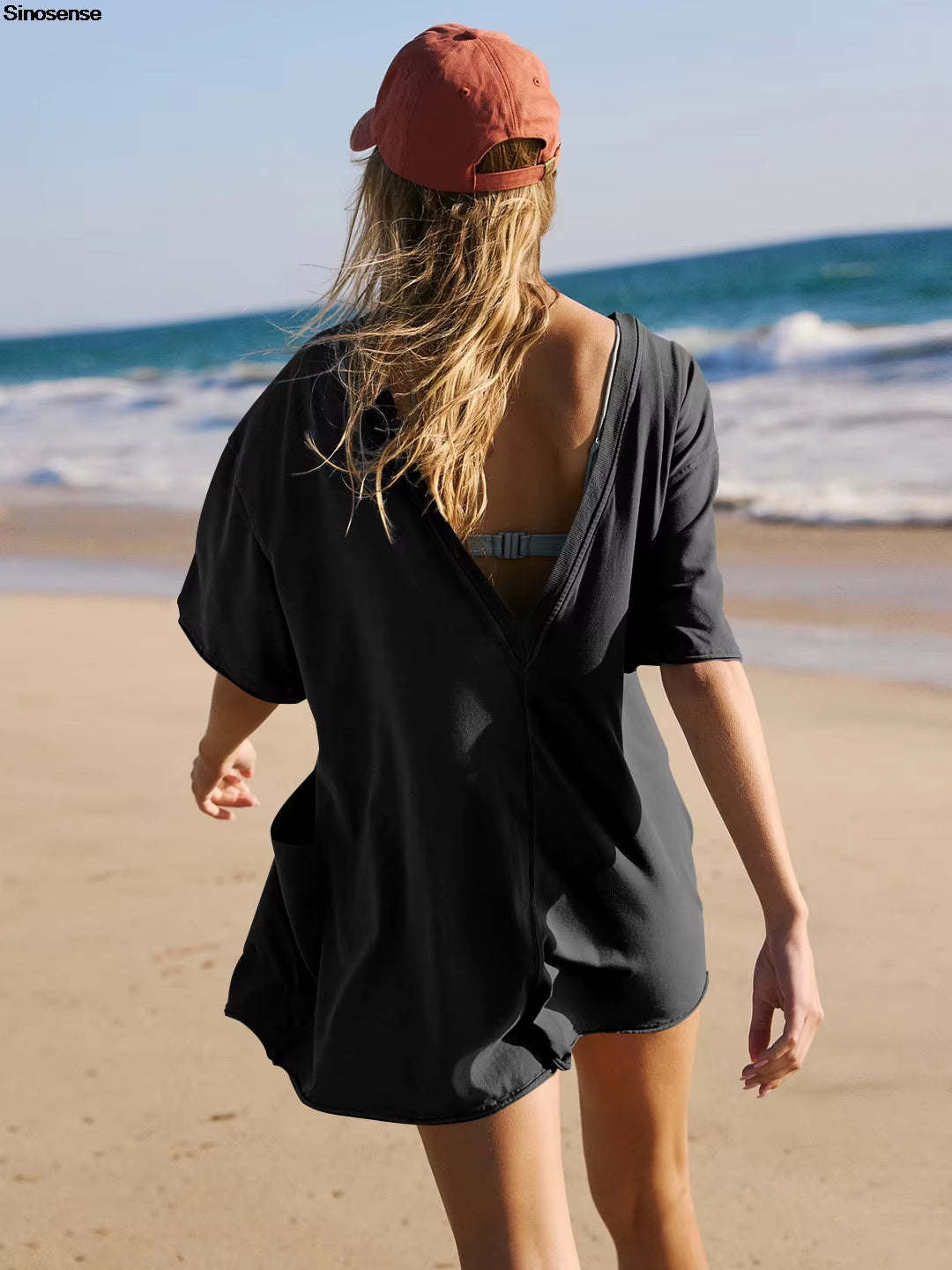 Women Loose Hot Shot Tee Romper Summer Athletic Workout Outdoor Sports Oversized Rompers Short Sleeve Jumpsuit with Pockets