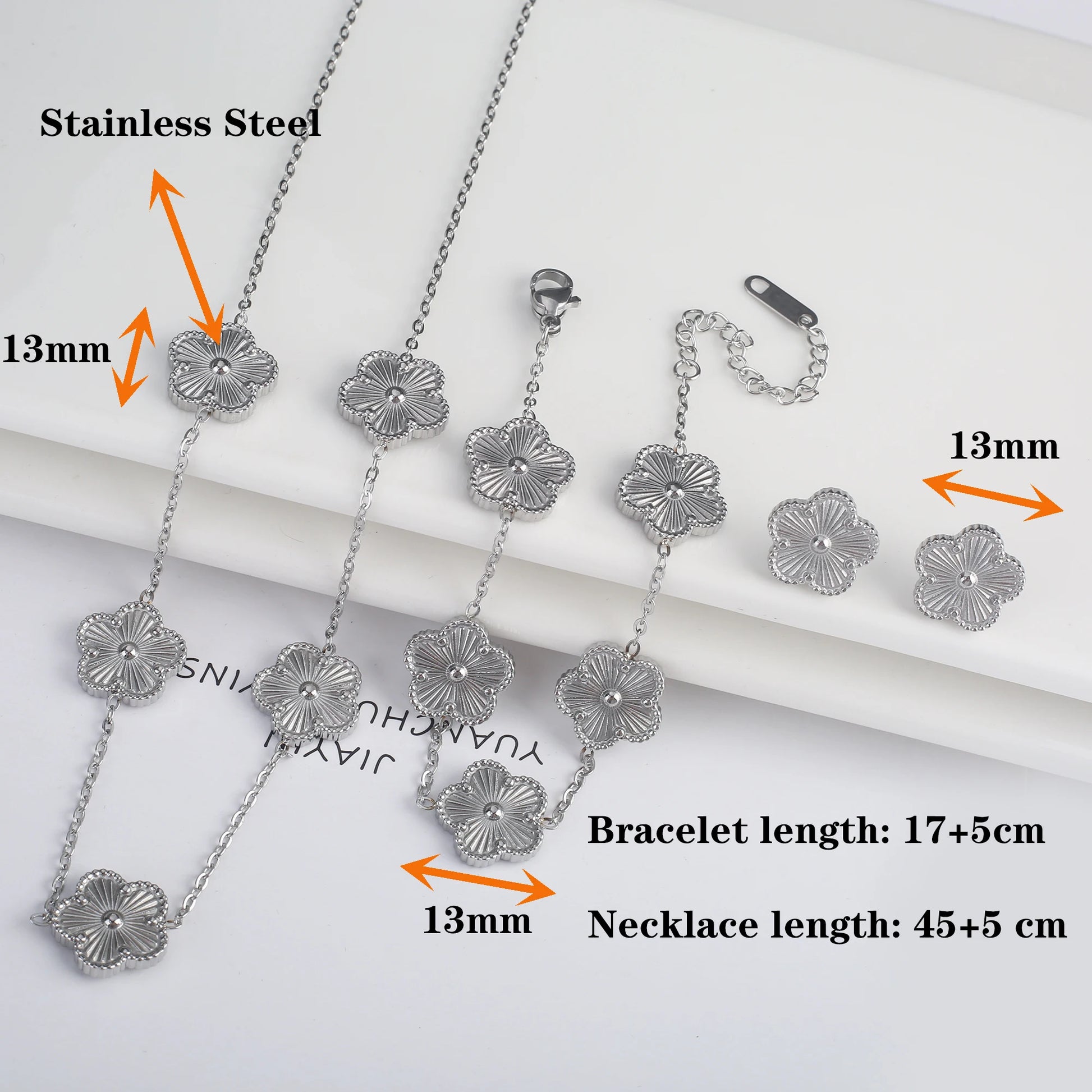Elegant Adjustable Stainless Steel Clover Bracelet with Five Leaf Flower Design - Perfect Jewelry Gift for Women and Girls at Parties