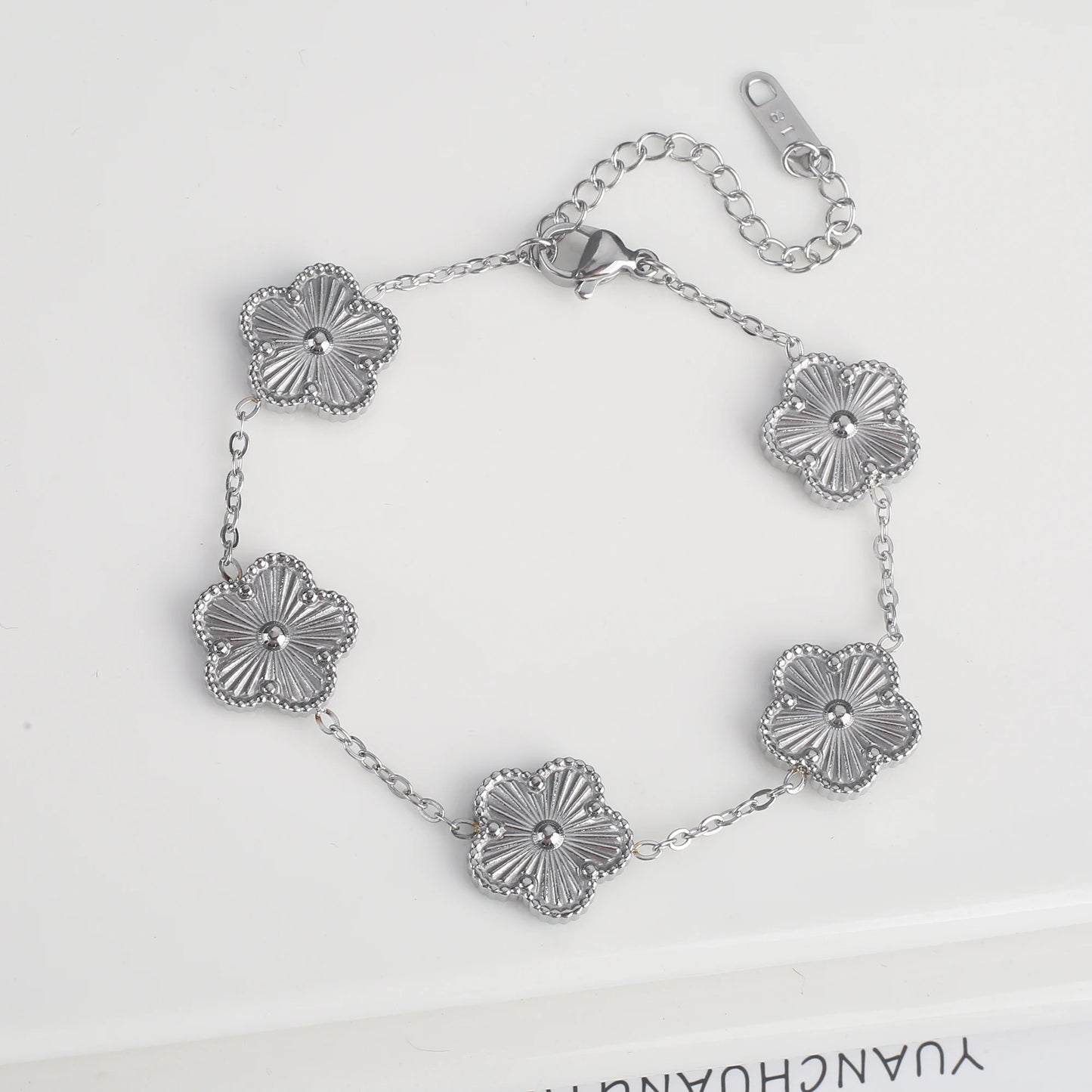 Elegant Adjustable Stainless Steel Clover Bracelet with Five Leaf Flower Design - Perfect Jewelry Gift for Women and Girls at Parties